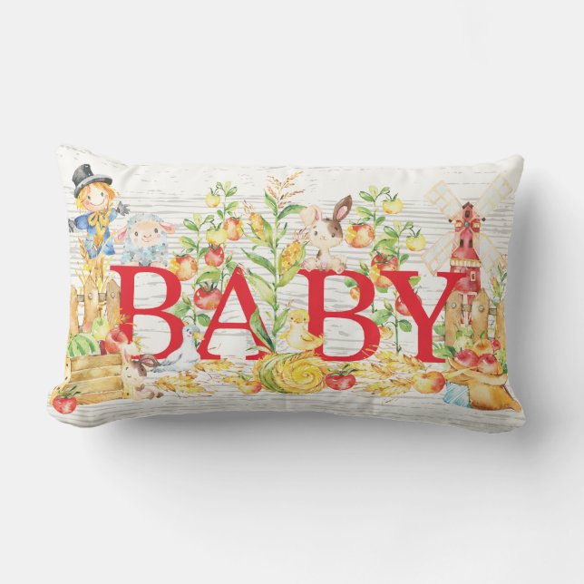 Farm Girl Boy Nursery Pillow Lumbarkudde (Framsida)