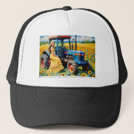 Farm Girl med Blue Tractor i Solros Fält Keps