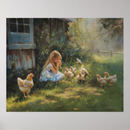 Farm Girl med Chickens Farmhouse Homestead art Poster