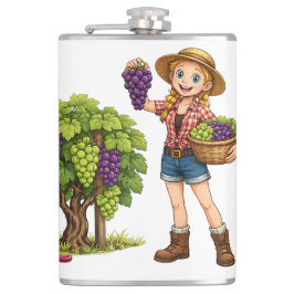 Farm girl picking grapes, vineyard harvest art fickplunta