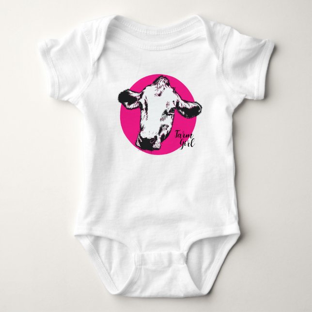 Farm Girl Rosa Cow Baby Bodykostym T Shirt (Framsida)