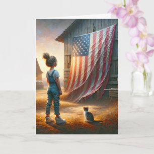 Farm Girl with American Flagga Birthday Kort