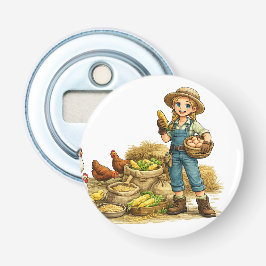 Farm girl with eggs, cute rustic country art flasköppnare