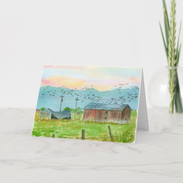 Farm Grattis på födelsedagen Red Barn Sunrise Kort (Framsida)