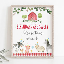 Farm Greenery Birthday Treat Sign Poster