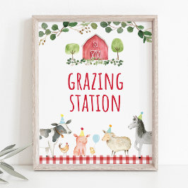 Farm Greenery Grazing Station Birthday Food Sign Poster