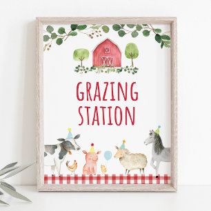 Farm Greenery Grazing Station Birthday Food Sign Poster