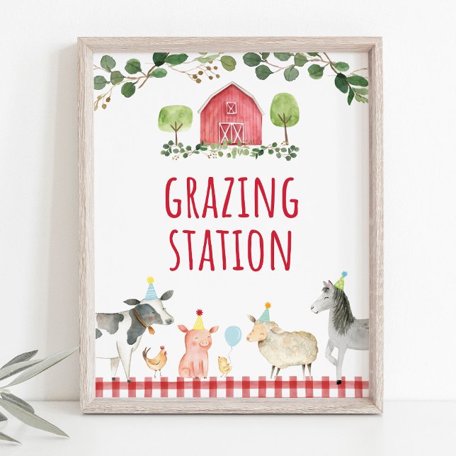 Farm Greenery Grazing Station Birthday Food Sign Poster (Skapare uppladdad)