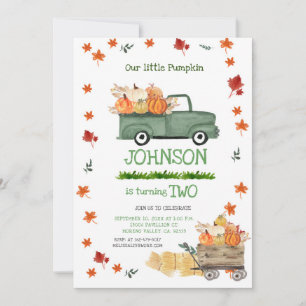 Farm Grönt Lastbil Pumpkin Boy First Birthday Inbjudningar