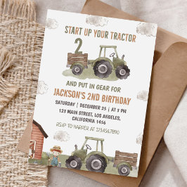 Farm Grönt Tractor 2:a födelsedagen Inbjudningar