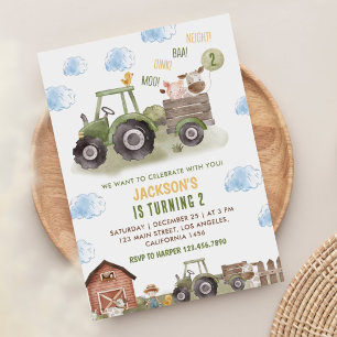 Farm Grönt Tractor 2:a födelsedagen Party Inbjudningar