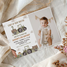 Farm Grönt Tractor 2:a födelsedagsfoto Inbjudningar