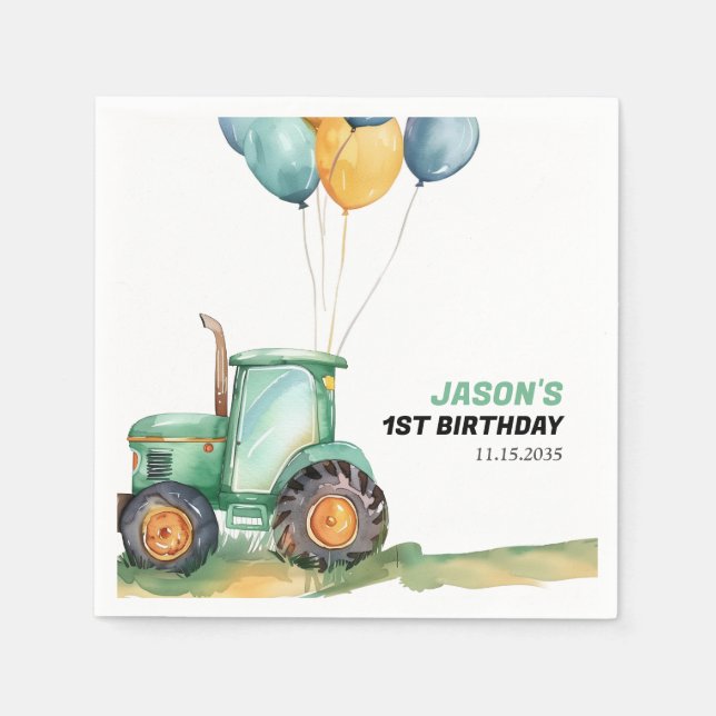Farm Grönt Tractor Birthday Pappersservett (Framsidan)
