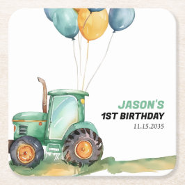 Farm Grönt Tractor Birthday Underlägg Papper Kvadrat