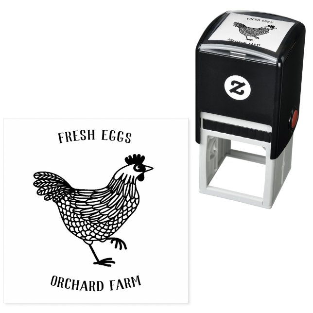 Farm Hen Egg Självfärgande Stämpel (Fresh Eggs custom text chicken hen self inking stamp ideal for farmers and poultry farms)