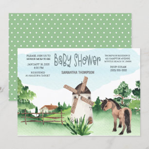 Farm Horse Kvarn Animal Boys Baby Shower Inbjudningar