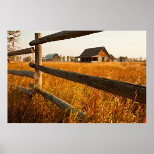Farm House and Rail Fails in Grand Teton Poster