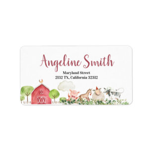 Farm House Animals Barnyard Baby Shower adress Adressetikett