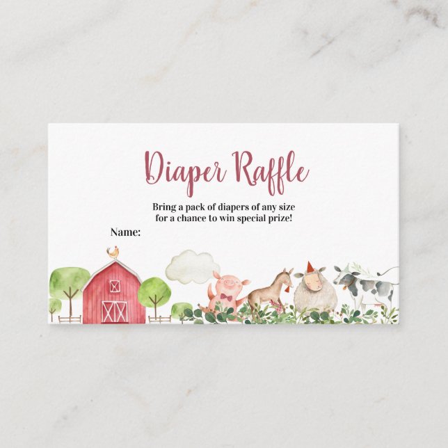 Farm House Animals Barnyard Diaper Raffle Tilläggskort (Framsida)