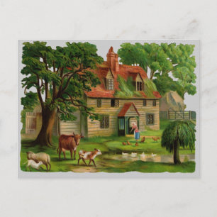 Farm House with Chickens Vykort