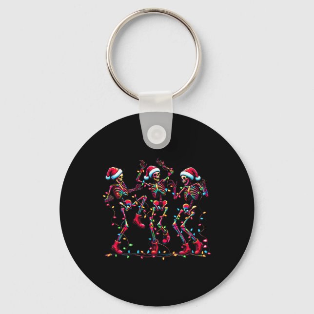 Farm jul Dancing Skeleton Funny Pajamas Julafton Nyckelring (Framsida)