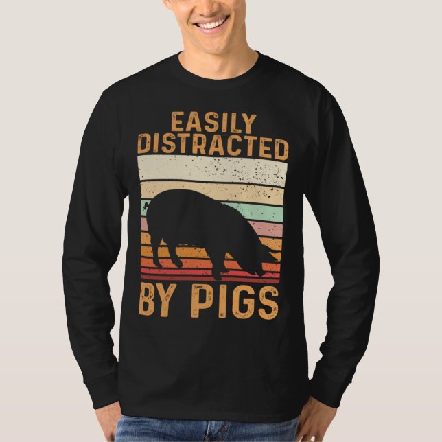 Farm Kids Piglet Easily Distracted By Pigs T Shirt (Framsida)