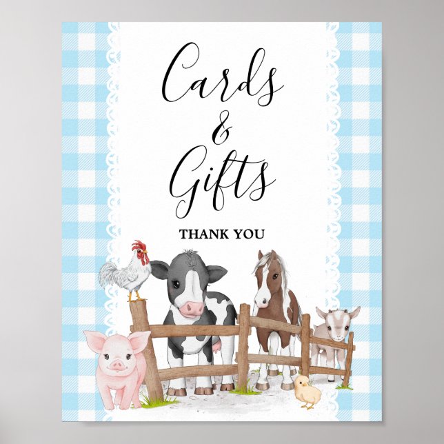 Farm Land Baby Shower Card and Gifts Sign Poster (Framsidan)