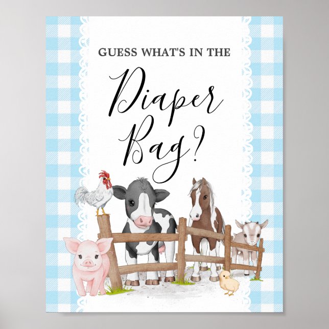 Farm Land Baby Shower Gissa vad som finns i bag Poster (Framsidan)