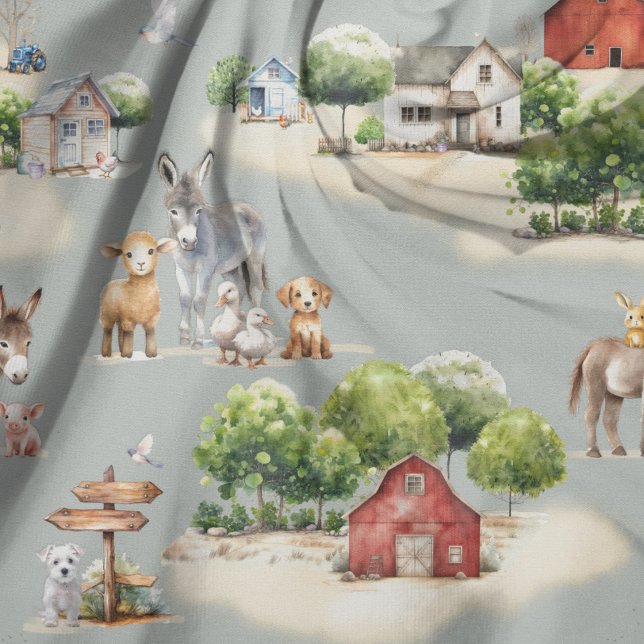 Farm Land Blue Seamless Pattern Tyg (Skapare uppladdad)