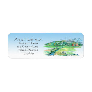 Farm Land Cows Red Barn Ligge Returadress Etikett