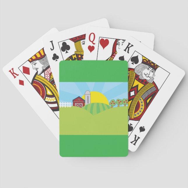 Farm Landscape Red Barn Silo Apple Trees Casinokort (Baksidan)