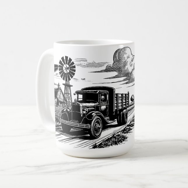 Farm Lastbil kvarn Barn Farmer Art bläck teckning Kaffemugg (Framsida vänster)