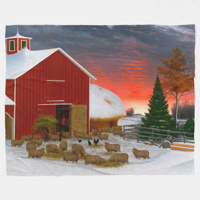 Farm Life Barnyard i Winter Horatio Shaw 1885 Fleecefilt (Framsidan (Horisontell))