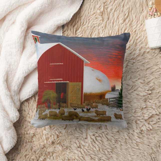 Farm Life Barnyard i Winter Horatio Shaw 1885 Kudde (Filt)