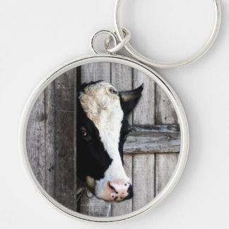 Farm Life Cow Rund Silverfärgad Nyckelring