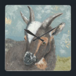 Farm Life-Grått Goat Fyrkantig Klocka<br><div class="desc">Farm Life-Grått Goat av Jade Reynolds. Har en grått-get tittar nedåt,  i ett penselliknande stil.</div>