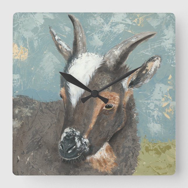 Farm Life-Grått Goat Fyrkantig Klocka (Framsida)