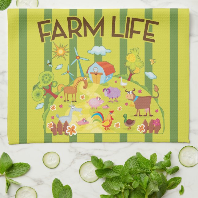 Farm Life Kitchen Towel Kökshandduk (Vikta)