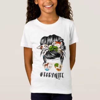 Farm Life Messy Hair Bun Girl T Shirt