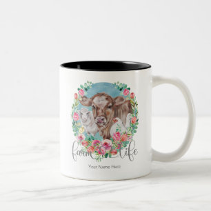 Farm Life Quote Family Homestead Chicken Cows Lamb Två-Tonad Mugg