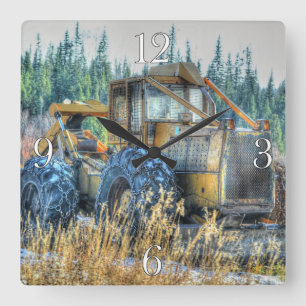 Farm Machinery, Tractor, Back-Hoe, Farm Fordon Fyrkantig Klocka