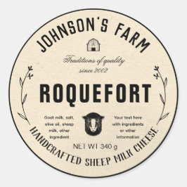Farm Namn | Utfall | Ost av får Mjölk | Vintage| Runt Klistermärke