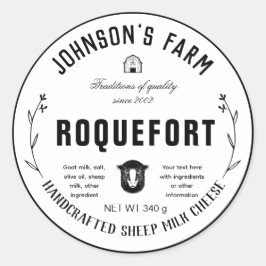 Farm Namn | Utfall | Ost av får Mjölk | Vintage| Runt Klistermärke