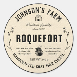 Farm Namn | Utfall | Ost av get Mjölk | VINTAGE | Runt Klistermärke