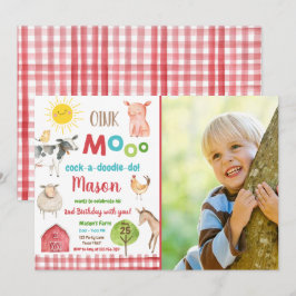 Farm Old MacDonald Barnyard Red Animals Party Inbjudningar