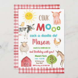 Farm Old MacDonald Barnyard Red Animals Party Inbjudningar