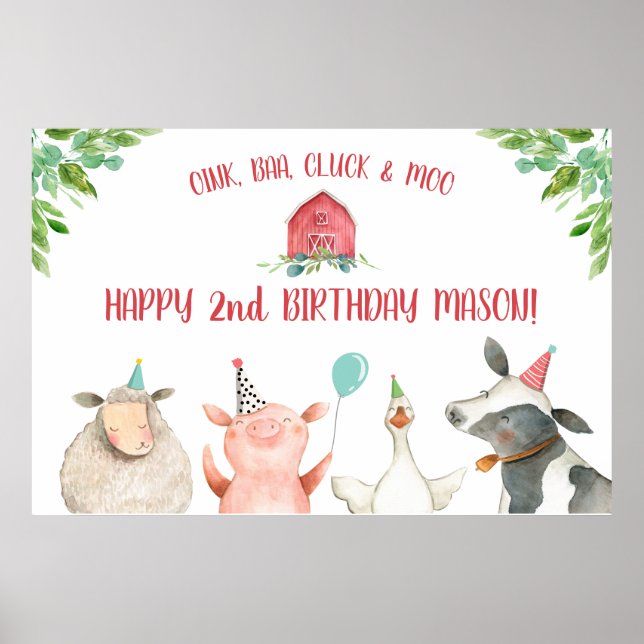 Farm Old MacDonald Barnyard Red Animals Välkommen Poster (Framsidan)