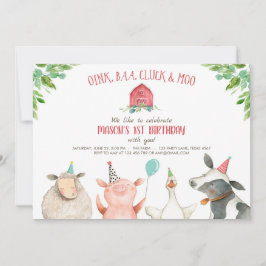 Farm Old MacDonald Barnyard Red Boy Animals Party Inbjudningar