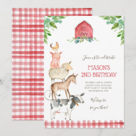 Farm Old MacDonald Barnyard Red Boy Animals Party Inbjudningar