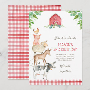 Farm Old MacDonald Barnyard Red Boy Animals Party Inbjudningar
